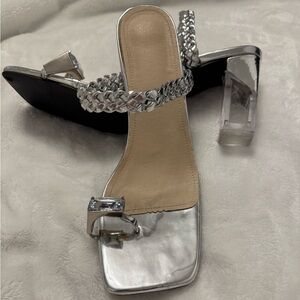 Silver and Clear Unique Braided Heels 9